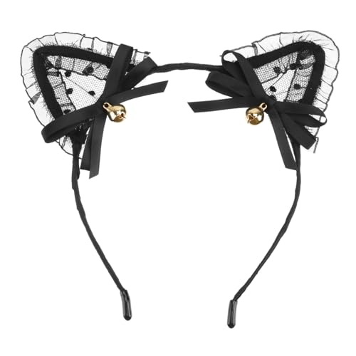 NULYLU Netzspitzen katzenohren Haarreif mit Glöckchen Schwarzes Party haarband für Karneval Fasching Cosplay und Festival Leichtes Bequemes Accessoire für Damen und Mädchen von NULYLU