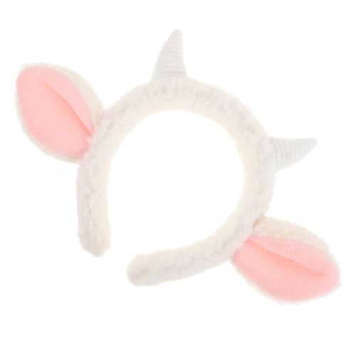 NULYLU Plüsch Stirnband mit Weißen Lammhörnern und Tierohren Weiches Haarband für Damen und Mädchen Kuscheliges Cosplay Accessoire Bequemes Kopfband für Party und Kostüm von NULYLU