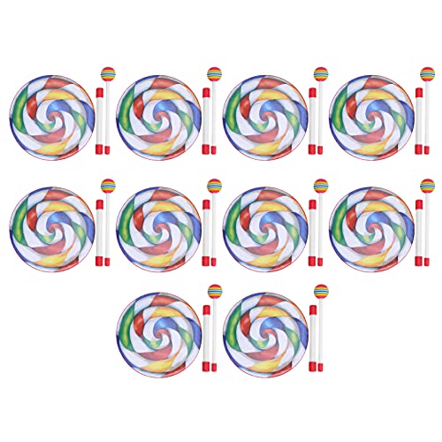 Lollipop Shape , Tamburin Set 10 Stück, Bunte Schlaginstrumente, 8 Zoll, Kunststoff - Leuchtende Farben, Sicheres Design, Musik Lernen für Kleine von NUMNBE