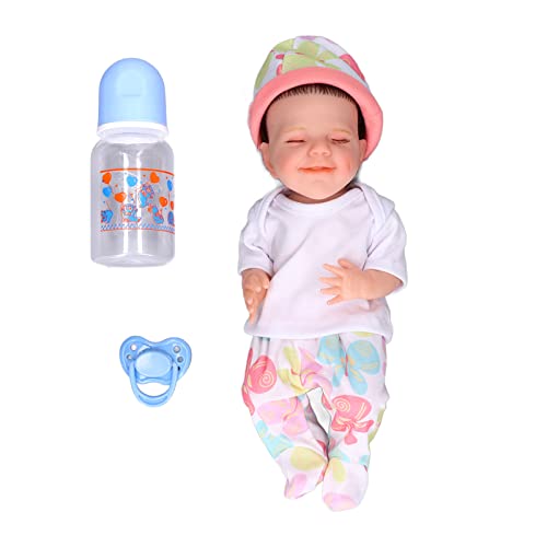 NUMNBE Lebensechte Babypuppe 12 Zoll weiches Silikon Neugeborenes Kind mit Kleidung Fütterung Flaschen Kinder Spielzeug Spielzeug (April 12inch Eyes Closed and Full Glue White Boy) von NUMNBE