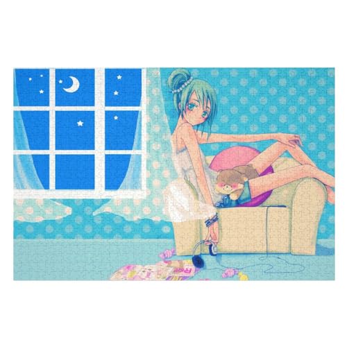 Klassische Puzzle für Erwachsene Teenager Freizeit Spaß Spiel Spielzeug Geeignet，Hatsune Miku Anime Girl with pet Sofa Room，Lernspielzeug FüR Kinder Holz 75x50 von NUNETH