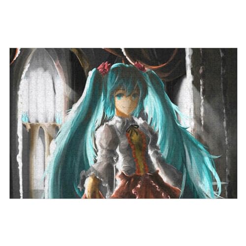 Klassische Puzzle für Erwachsene Teenager Freizeit Spaß Spiel Spielzeug Geeignet，Hatsune Miku Blue Hair Anime Girl Art Painting，Lernspielzeug FüR Kinder Papier 38x26 von NUNETH