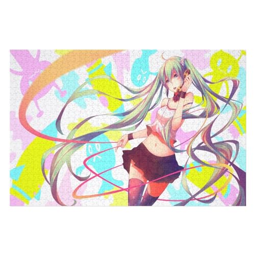 Klassische Puzzle für Erwachsene Teenager Freizeit Spaß Spiel Spielzeug Geeignet，Hatsune Miku Blue Long Hair Anime Girl，Lernspielzeug FüR Kinder Papier 70x50 von NUNETH