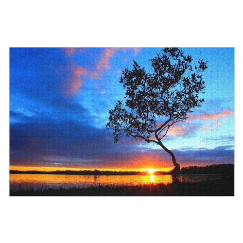 Puzzle für Erwachsene und Kinder ab 14 Jahren, 1000 StüCk， Scenery at River Side Sunset Tree Sky Clouds，Lernspielzeug FüR Kinder Holz 75x50 von NUNETH