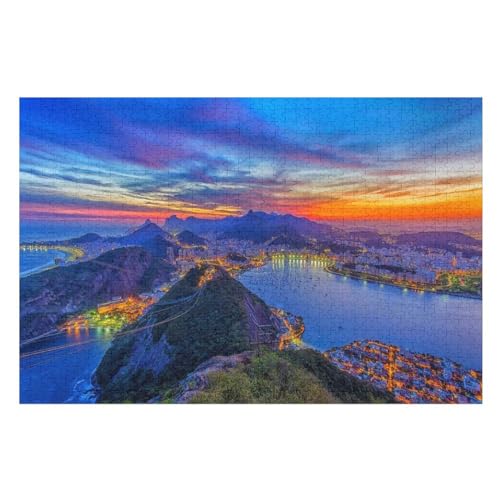 Puzzle für Erwachsene und Kinder ab 14 Jahren, 1000 StüCk，Beautiful City Night Lights Ocean Mountains，Lernspielzeug FüR Kinder Papier 70x50 von NUNETH