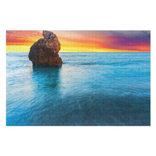 Puzzle für Erwachsene und Kinder ab 14 Jahren, 1000 StüCk，Greece Sunrise Ocean Rock in The sea，Lernspielzeug FüR Kinder Holz 75x50 von NUNETH
