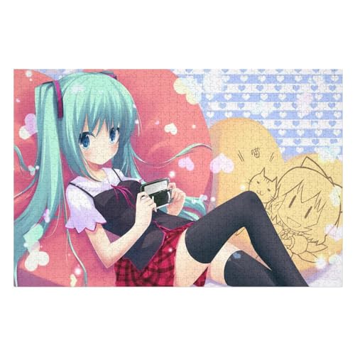 Puzzle für Erwachsene und Kinder ab 14 Jahren, 1000 StüCk，Hatsune Miku Cute Anime Girl Blue Hair，Lernspielzeug FüR Kinder Holz 75x50 von NUNETH