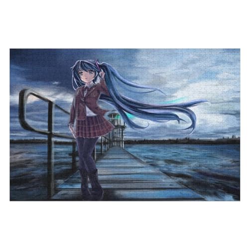 für Familie Freunde Dekorativ，1000 StüCk，Hatsune Miku Blue Hair Anime Girl Pier River Night，Lernspielzeug FüR Kinder Papier 52x38 von NUNETH