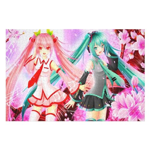 für Familie Freunde Dekorativ，1000 StüCk，Hatsune Miku Blue and pink Hair Anime Girls，Lernspielzeug FüR Kinder Papier 70x50 von NUNETH