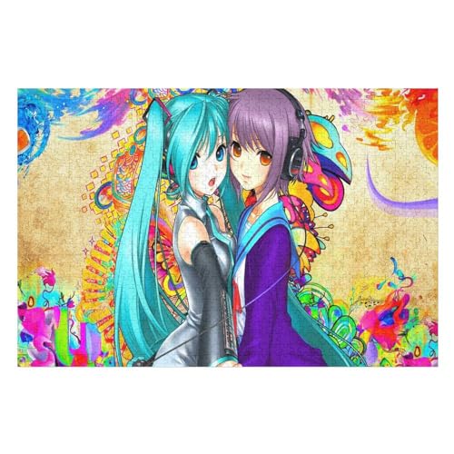 für Familie Freunde Dekorativ，1000 StüCk，Hatsune Miku Two Anime Girls Long Hair Colorful，Lernspielzeug FüR Kinder Papier 38x26 von NUNETH