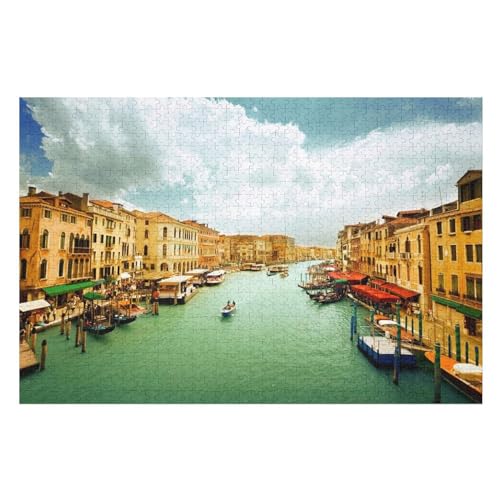 für Familie Freunde Dekorativ，1000 StüCk，Venice Italy Canal Grande Water Boats People Houses Cloudy Sky，Lernspielzeug FüR Kinder Holz 75x50 von NUNETH