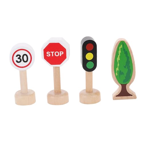 NUOBESTY 1 Satz Holz Wegweiser Spielzeug Straße Straßenschild Verkehrsschild Sicherheits-straßenschild Spielzeug Für Kognitive Spiele Spielzeug Für Kinder Puzzle 4-teiliges Set Kleinkind von NUOBESTY
