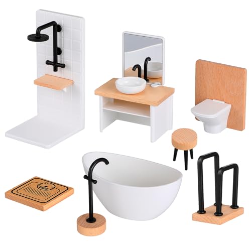 NUOBESTY 1 Set Puppenhaus-Miniatur-Badezimmer-Requisiten Mini-Zubehör Im Maßstab 1:12 Für Die Puppenhaus-Dekoration – Beinhaltet Waschbecken Toilette Und Badeset von NUOBESTY