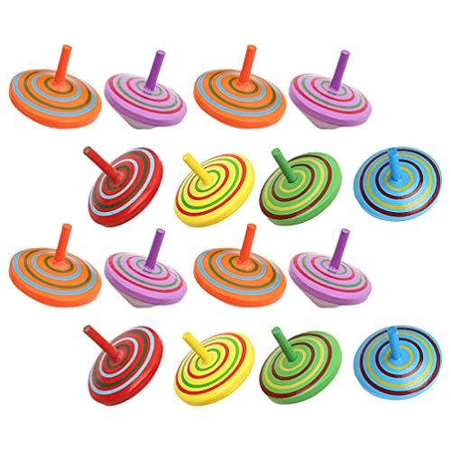 NUOBESTY 16-Teiliges Holz-Kreisel-Spielzeugset – Mini-Tischkreisel Für Erwachsene Und Kinder Natürliches Sensorisches Dekompressions-Tischspielzeug (Zufällige Farben) von NUOBESTY