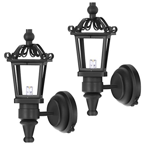 NUOBESTY 2 Stücke Miniatur LED Wand Lampen Schwarz Metall Dekorative Wand Lichter Für Mini Puppenhaus Möbel Zubehör Dekoration von NUOBESTY