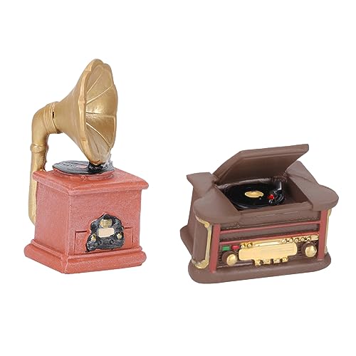 NUOBESTY 2st Vintage-Ornamente Gartentopf Dekoration Miniaturen Miniatur-Plattenspieler Festnetz Musikinstrument Miniatur Miniatur-Phonograph Mini-grammophon Aufzeichnen Miniatur-Dinge Harz von NUOBESTY