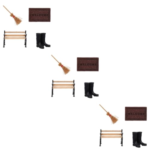 NUOBESTY 3 Sätze Puppenhaus-Modell Mini-Möbel Mini-Teppich-Dekor weihnachtsdeko Teppiche Modelle Mini- -Weihnachtsschmuck Mini-Hausdekorationen empfindlich Besen Schemel Zubehör Holz von NUOBESTY