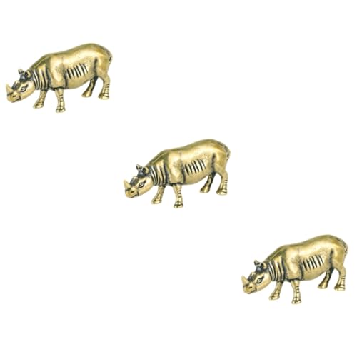 NUOBESTY 3 Stück kleine Messing-Metallstatue Figuren Miniaturtierstatue Vintage Nashorn-Statue Nashorn-Modell Mini -Tierfiguren Desktop-Tierstatue Desktop- in Form eines Nashorns von NUOBESTY