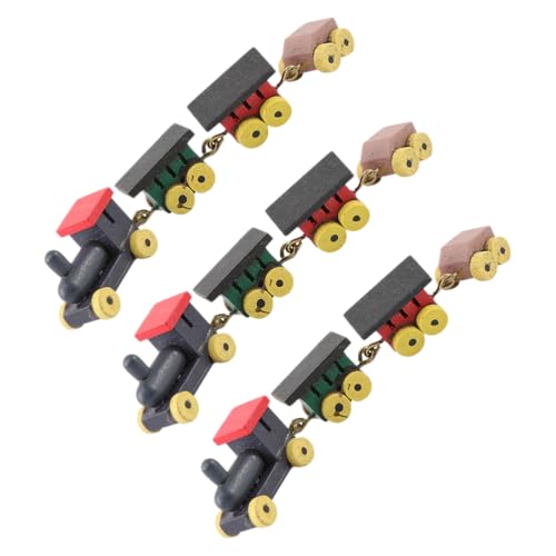 NUOBESTY 3-teiliges Mini-holzzug- für Puppenhaus, Weihnachtsminiaturen, Buntes Zug-Ornament-Set für Die Heimdekoration von NUOBESTY