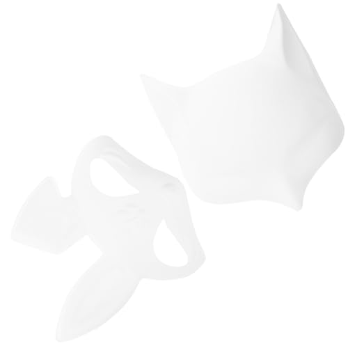 NUOBESTY 4 Stück Hasenmaske Therian-Masken Weiße Kaninchenmasken Fuchs-Maskerademaske Unbemalt Blanko Diy-Maske Tier-Halbgesichts-Anziehmaske Für Ostern Cosplay-Party Halloween von NUOBESTY