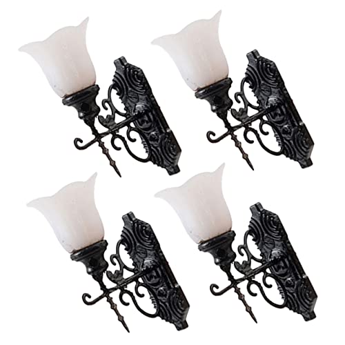 NUOBESTY 4 Stück Teiliges Miniatur LED Wandleuchten Dekorative Mini Wandlampen für Puppenhäuser Sichere Landschaftsbeleuchtung Weißes Licht Vielseitige Miniatur Hausdekoration von NUOBESTY