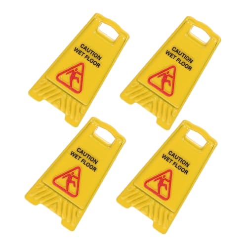 NUOBESTY 4 Stück Teiliges Miniatur Warnschild Set Kleine Caution Signs für Puppenhäuser und Dioramen Realistische Rutschige Bodenwarnungen Robustes Zubehör für Schulprojekte und von NUOBESTY