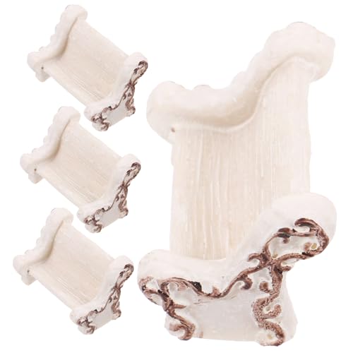 NUOBESTY 4 Teiliger Stuhl Kinderzimmer Gartenminiaturen Zubehör Puppenhausmöbel Puppenhausminiaturen Miniaturmöbel Miniaturen Zum Basteln Mini Hausmöbel Weißes Harz von NUOBESTY