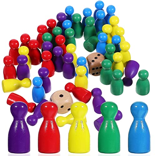 NUOBESTY 50 Stück Mehrfarbige Spielfiguren Holz Brettspielfiguren Brettspielfiguren Mit 2 Würfeln Tischmarker Schachfiguren Für Brettspiele von NUOBESTY