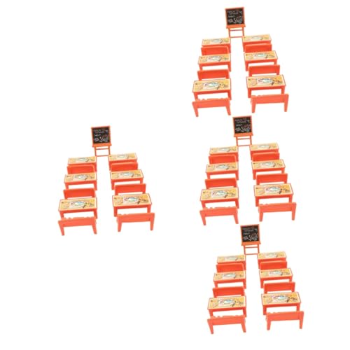 NUOBESTY Kinderanzug 52 STK Gelber Tisch und Stühle Zubehör für Minipuppen Holzhaus Modelle Möbel Landschaftsschmuck aus Holz Mini-Klassenzimmer-Schmuck Puppenhaus Tafel das Schild 3D von NUOBESTY