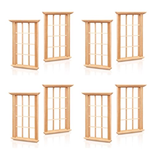 NUOBESTY 8-teiliges Miniatur-fensterrahmenmodell, 1/12 Puppenhaus-mini-fensterrahmenfigur, Holz, Schokoladenfarbe, Dekoration für Puppenhaus von NUOBESTY