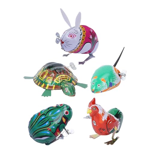 NUOBESTY Aufziehbares Zinnspielzeug, Vintage-Tier-Spielzeug zum Aufziehen, Metall-Frosch, Maus, Schildkröte, Kaninchen, Spielzeug, Uhrwerk, Partygeschenk für Kinder, 5 Stück (zufällige Farbe) von NUOBESTY