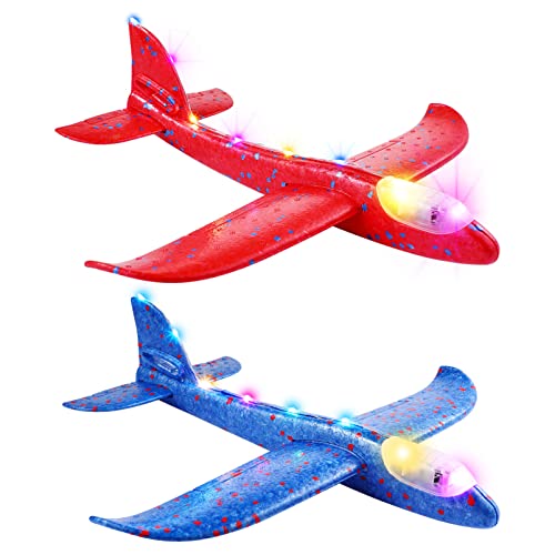 NUOBESTY Großes Wurfschaumflugzeug Led-Licht Flugzeugspielzeug Segelflugzeug Flugzeugmodell Outdoor-Flugspiel Wurfflugzeugspielzeug 2 Stück von NUOBESTY