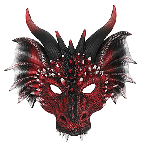 NUOBESTY Halloween Drachen Gesichtsmaske Schwarz Und Rot 3D Drachen Kopf Gesichtsmaske Mythos Scary Tier für Halloween Party Kostüm Cosplay von NUOBESTY