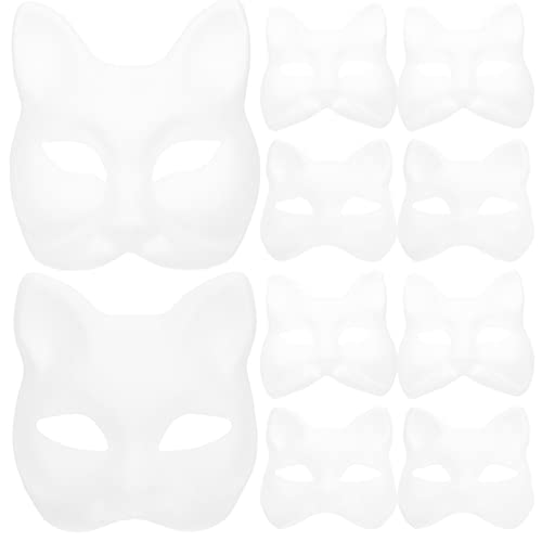 NUOBESTY Katzenmaske 10 Stück DIY Bemalbare Blankomasken Fuchsmaske Maskerade Katzenmasken Halloween Weiße Katze Unbemalte Masken Für Partygeschenke Cosplay-Requisite von NUOBESTY