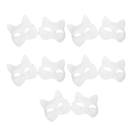 NUOBESTY Katzenmaske 10 Stück Maskerade-Katzenmasken Fuchsmaske Diy Bemalbare Blankomasken Halloween Weiße Katze Unbemalte Masken Für Partygeschenke Maskerade Cosplay von NUOBESTY
