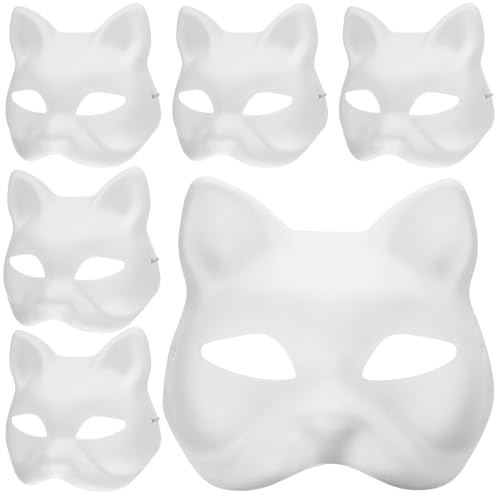 NUOBESTY Katzenmaske 8 Stück DIY Bemalbare Blankomasken Maskerade Katzenmasken Halloween Weiße Katze Unbemalte Masken Für Partygeschenke Cosplay-Requisite von NUOBESTY