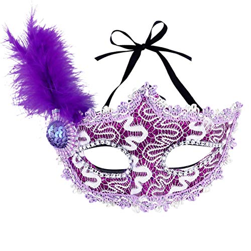 NUOBESTY Venezianische Masken Maskerade Party Maske Venezianische Maske mit Feder Augenmaske Halloween-Maske für Frauen M?dchen Lila Halloween-Cosplay-Kostüm von NUOBESTY