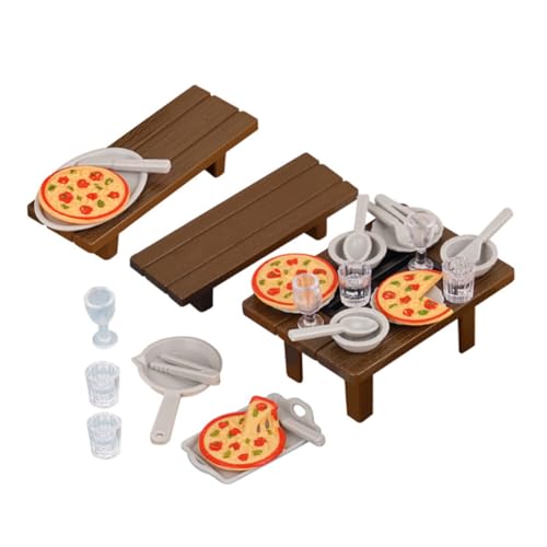 NUOBESTY Miniatur Puppenhaus Möbel Set Realistisches Spielküche Zubehör mit Grill Pizza und Tisch Buntes Teiliges Miniatur Esszimmer Modell für Puppenstuben und Rollenspiele von NUOBESTY
