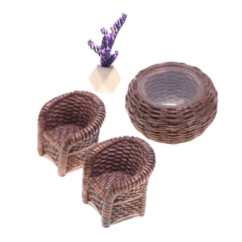 NUOBESTY Miniatur Puppenhaus Tisch Stuhl aus Langlebigem Harz Realistische Rattan Möbel mit Winzigem Sessel Detailreiches Vintage Design für Puppenhaus Feengarten und Spielszene NUOBESTY Miniatur Puppenhaus Tisch Stuhl aus Langlebigem Harz Realistische Rattan Möbel mit Winzigem Sessel Detailreiches Vintage Design für Puppenhaus Feengarten und Spielszene von NUOBESTY