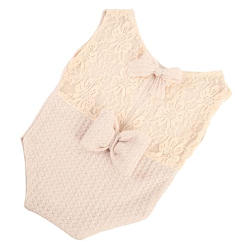 NUOBESTY Neugeborenen Fotografie Outfit für Mädchen Ärmelloses Romper mit Schleifendetails aus Atmungsaktivem Spandex und Spitze für Fotoshootings und Besondere Anlässe Beige von NUOBESTY