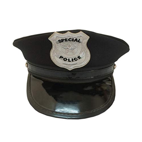 NUOBESTY Polizei-Hut Cop Hat Schwarz Kapitän Hut Bühnenleistung Militärmütze Polizistin Kostüm Zubehör Schwarz, 25 x 21 cm von NUOBESTY