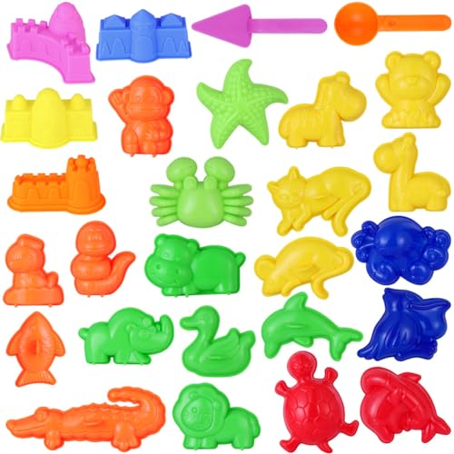 NUOBESTY Strandspielzeug 27-Teiliges Sandspielzeug Für Kinder Sandkasten-Spielzeug Sandformspielzeug Sandspielzeug-Set Mit Burg-Tier-Sandformen Und Werkzeugen Für Kinder (Zufällige Farbe) von NUOBESTY