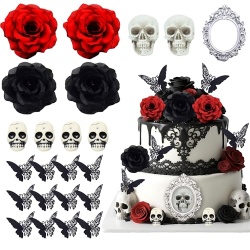 Halloween Tortendeko, Gotisch Kuchen Deko, Cupcake Topper, Horror Tortendeko, Schwarz Gotisch Deko, Totenkopf Tortendekoration, Kuchendekoration, für Halloween Party Deko von NUOGUAYI