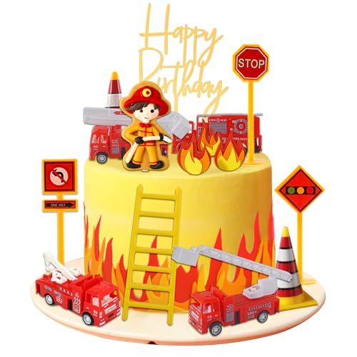 NUOGUAYI Feuerwehrmann Kuchendeko, FeuerwehrmäNner Cupcake Deko, Feuerwehr Tortendeko Figuren, Feuerwehrauto Tortendeko, Feuerwehrmann Geburtstags, Geeignet für Mottopartys, Kuchendekorationen (B) von NUOGUAYI