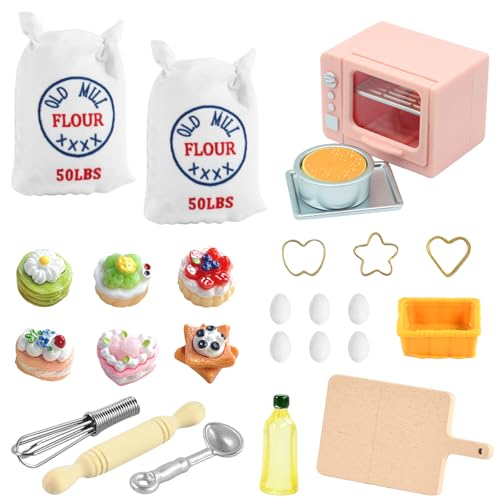 Puppenhaus Küchenzubehör Set, Miniatur Wichtel Zubehör, Puppenhaus Zubehör, Mini Möbel Puppenhaus, Küche Möbel Backen Zubehör, Miniatur Wichtel Backset Weihnachten Deko (20PCS) von NUOGUAYI