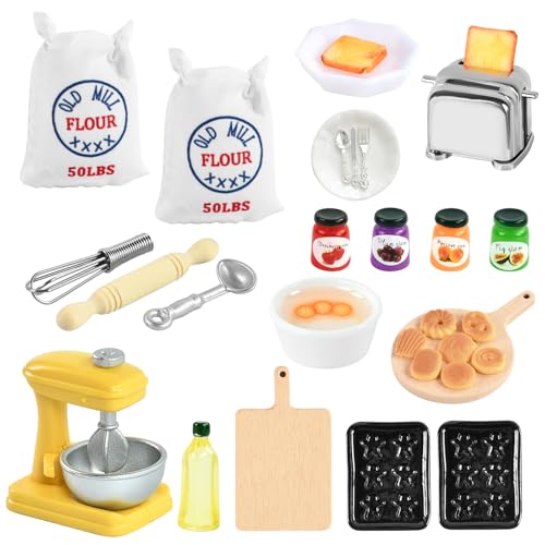 Puppenhaus Küchenzubehör Set, Miniatur Wichtel Zubehör, Puppenhaus Zubehör, Mini Möbel Puppenhaus, Küche Möbel Backen Zubehör, Miniatur Wichtel Backset Weihnachten Deko (22PCS) von NUOGUAYI