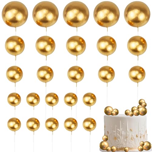 Tortendeko Kugeln Deko Kuchen, 25 Stück Kuchendeko Geburtstag Kugeln, Tortendeko Geburtstag Kugel Kuchen Deko, für Baby Dusche (Gold) von NUOGUAYI