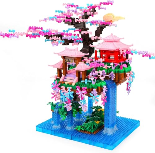 NUOJIAYING Märchenland mit Sakura-Baum Mini-Bausteine, 2580 Teile DIY Modell Landschaftsmodell Architektur Modell, Bausteine Modell Set für Kinder und Erwachsene von NUOJIAYING