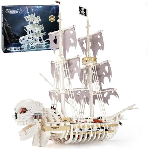 NUOJIAYING Skelett Piratenschiff Bauspielzeugsets, 1592 Stück Piratenschiff Baukasten, Spielzeug Schiff Bauklötze Modelle Geschenke für Erwachsene und Jungen, Kompatibel mit großen Marken von NUOJIAYING