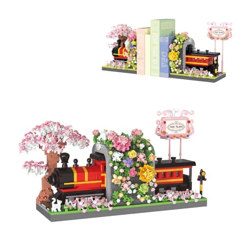 Technik Zug Modell Bausteine, mit Buchstützen, Retro Zug Kirschblütenwald Bausteine, Lokomotive Set Eisenbahn Bauspielzeug, Heimdekor und Bücherregal-Organizer(2665PCS) von NUOJIAYING